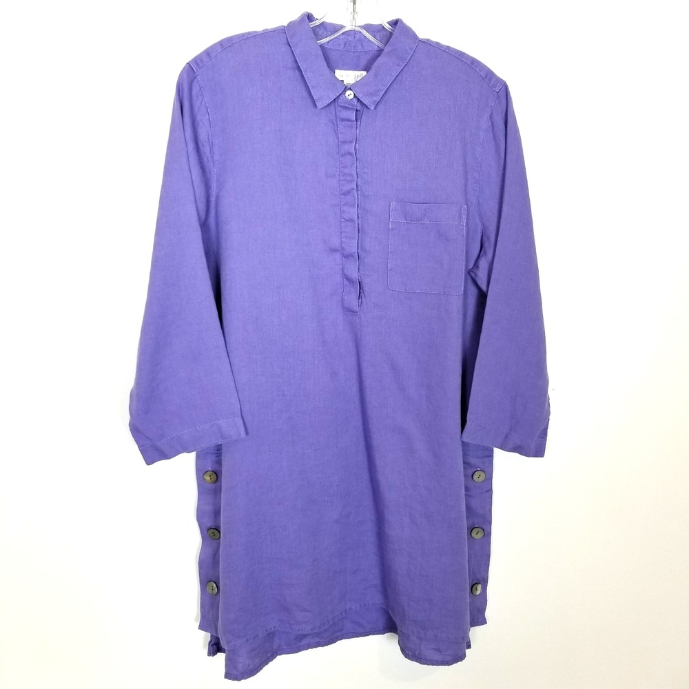 J.Jill Love Linen Women  Linen‎ Tunic Top Sz M Tall Purple 3/4 Sleeve Lagenlook